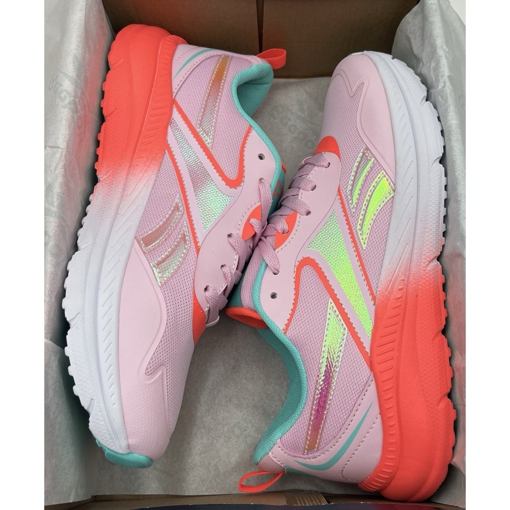 Reebok Youth Big Girls Rush Sneakers Size 7 Cherry Blossom Orange Aqua Lace Up - Picture 4 of 12